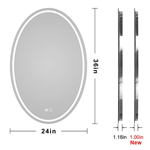 Keonjinn Oval Bathroom LED Mirror 24 x 36 Inch Frontlit and Backlit Oval Mirror with Lights Anti