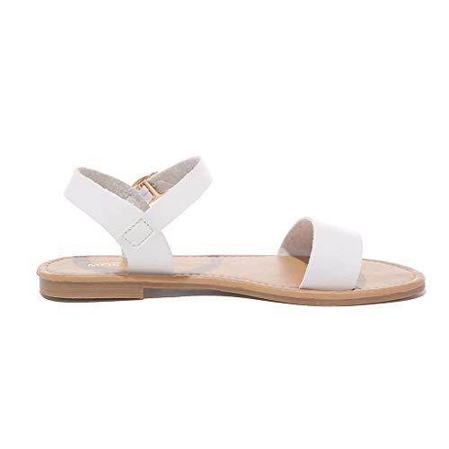 Women's Soft Faux Leather Open Toe and Fashion Ankle Strap Buckle Flat Sandals Comfortable Sandals Shoes White