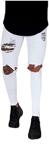 FreelyMen Freely Mens Trousers Holes Spring Summer Denim Pants Low-Waist Jeans White S