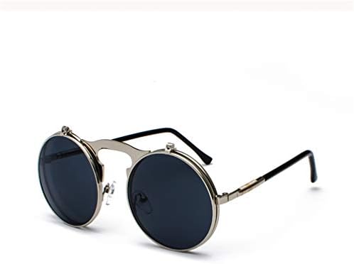 Retro Steam Punk Sunglasses Round Flip Up Metal Frame Glasses Ocean Red Lens Steampunk Sun Glasses Women Men CC1060