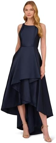 adrianna papell women's colorblocked halter dress Red Color Block Chiffon Trapeze Dress With Chain Halter Neckline