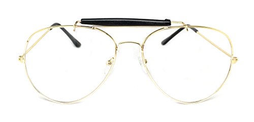 WebDeals - Clear Lens Aviator Eyeglasses Classic Retro Metal Frame... (Gold Frame, Black Top Bar)
