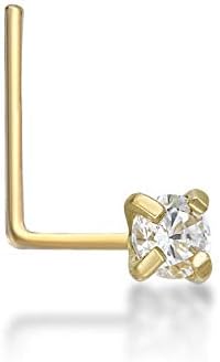 22 Gauge 14K Yellow Gold 2MM Cubic Zirconia Nose Ring, White - Image 4