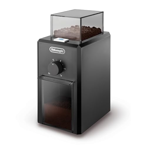 De'Longhi KG79 Macinacaffè elettrico, Macinacaffè professionale a Pressione con 16 Livelli di Macinatura, Pulsanti soft touch, Fino a 12 tazze, Dispositivo di sicurezza, Nero