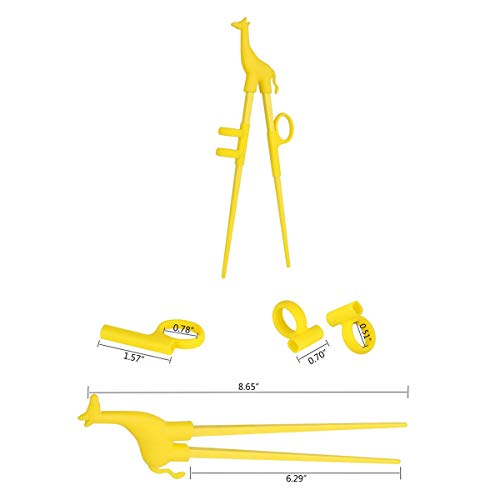 Training Chopsticks, Cute Animal Shape Easy to Use Learning Chopsticks for Kids With attachable for Right or Left Handed Child Adults Beginners (yellow)