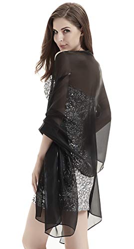 Alivila.Y Fashion Womens Organza Bridal Evening Soft Wrap Scarf Shawl, Black Shinning Organza, 27"75" - Thumbnail 6
