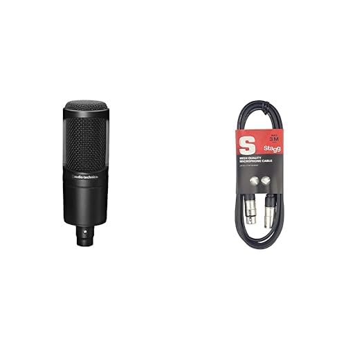 Audio-Technica AT2020 Cardioid Condenser Microphone & Stagg 3m XLR to XLR Plug Microphone Cable