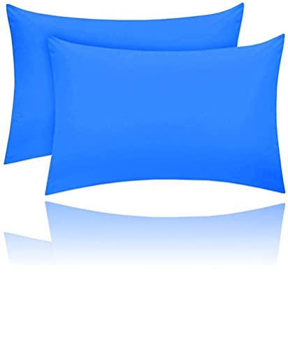 Kanak Pillowcase 2 pack Polycotton Pillow case cover 50x75cm - Blue Plain Dyed Housewife Pillowcases with Envelope Closure