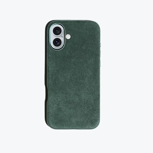 ALTRAALMA Alcantara Full-Wrap Phone Case for iPhone 16 Plus, Compatible with Mag-Safe Wireless Charging, Handmade Full-Wrap Italian Synthetic Suede Cover (Forest Green)
