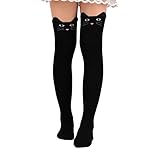 Oksale Women Girls Cute Cat Catoon Long Over Knee High Stocking Sock (Black)