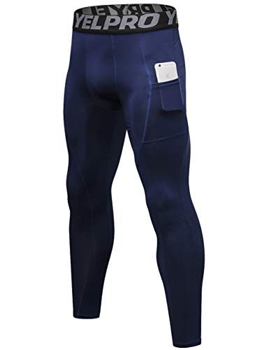 Lavento Men's Compression Pants Baselayer Cool Dry Pocket Running Ankle Leggings Active Tights (3 Pack-3911 Black/Navy Blue/Red,2X-Large) - Thumbnail 3