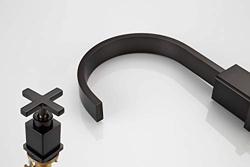 Etel Two Handle Black Widespread Bathroom Faucet, 3 Hole Widespread Bathroom Lavatory Sink Faucet, 8 Inch High Arc Cross Handle Roman Tub Faucet with Pop Up Drain Y6899 - Thumbnail 2