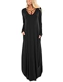 luvamia Women's Casual Maxi V Neck Y Straps Long Sleeves Pockets Curve Hem Dress