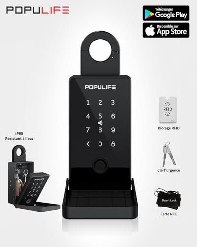 Populife Key Box with Fingerprint Smart Security Outdoor Key Box with Wireless Remote Access for Home, Office and Real Estate Agents, Offline Works