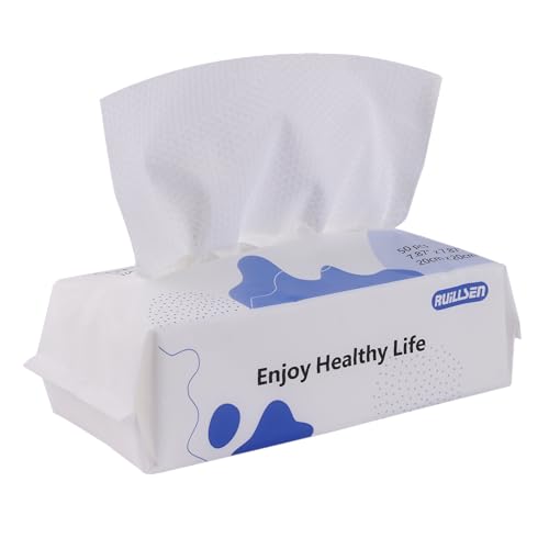 RUILLSEN COTTON WIPES DISPOSABLE FACE TOWELS, LINT-FREE UNSCENTED CLEAN TOWELS DRY FACIAL CLEANSING WIPES SOFT & THICK FOR SENSITIVE SKIN 8 INCH SQUARE LARGE SIZE 50 COUNT