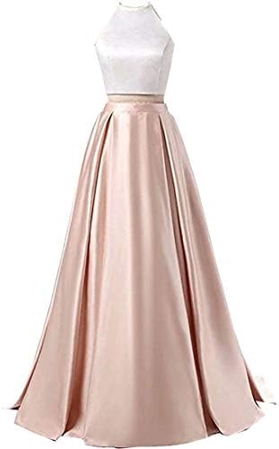 GFdress Women's Formal Halter Two Pieces Prom Dress Party Gowns with Pockets 2019