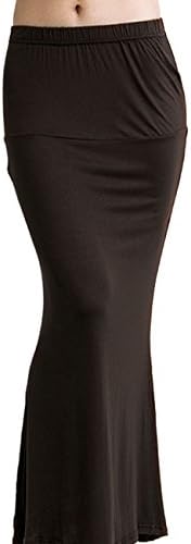 DDOL Women's Pure Color High Waisted Flared Maxi Skirt Brown XL