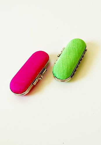 Lipstick Case Holder Box With Mirror 2pcs, Green Rose Satin Silky Fabric Plain Gorgeous Design Valentine Day's Gift