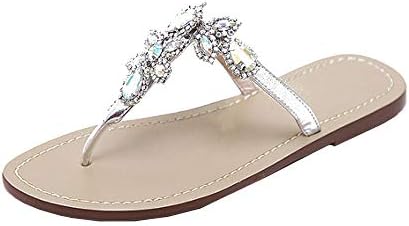 Bohemian Sandals,Boomboom Soft Juniors Women Summer Shining Rhinestones Chain Sandals T-Strap Beach Flat Slipper Shoes
