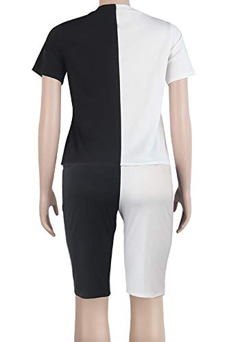 Womens Casual 2 Piece Sports Outfit Set Letter Print Shorts Joggers Clubwear Tracksuit Sportswear Set White - Thumbnail 4