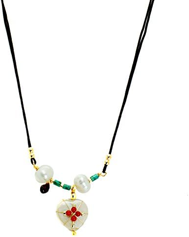 Alvaro Avila Heart-Shaped Pendant Necklace with Natural Stones (Black Double String Necklace)