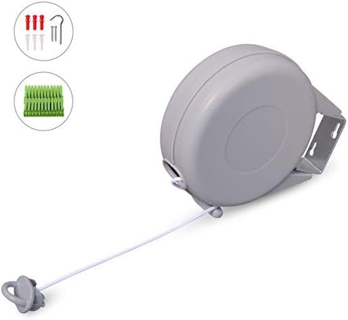 JS HANGERRetractable Clothesline-Wall Mounted Drying Rack with 49ft Long Single Line-Drying Rack for Laundry, Light Grey