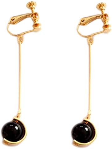 Fashion Clip on Earrings Screw Back Black stone Dangle Earrings Charm Girl Gold Plated for Banquet