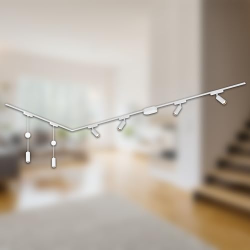 BRILONER - Set completo di binari, 4 faretti LED, 2 lampade a sospensione LED regolabili in altezza, a forma di L, sistema di binari a soffitto, binario per faretti, lampada a soffitto, 3 m, bianco