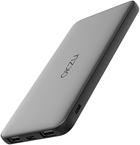 OKZU 6000mAh Power Bank Slimline, Lightweight Portable Charger, Compact External Battery Pack with USB Type-C Input & Output for iPhone, Samsung, Huawei and More Devices (Gray)