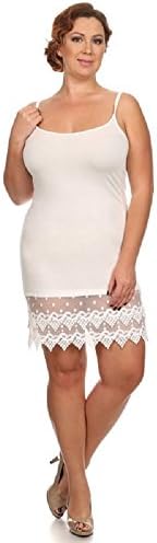 Simple Solid Lovely Polka Dots Lace Trim Crop Top Extender Cami Tank Top (3XL, Off White)