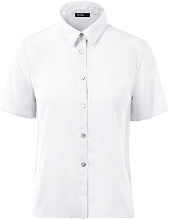 Mabssi Womens Casual Short Sleeve Loose Fit Shirt Blouse White, Medium