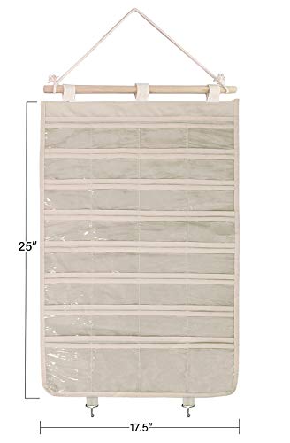 BB Brotrade Hanging Jewelry Organizer,Single Side 32 Clear PVC Pockets Wall Jewelry Storage with 2 Metal Hooks for Holding Jewelries (Beige)