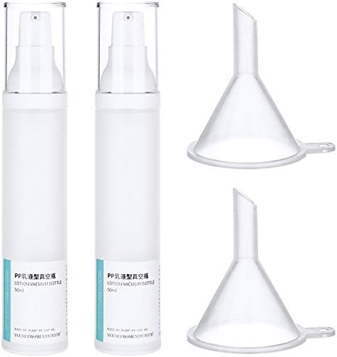 Luxtrip 2 Pcs 1.7 OZ Travel Size Empty Vacuum Piston Emulsion Bottles with 2 Funnels, 50ml Transparent Makeup Water Toner Lotion Storage Sprayer Portable Refillable Tube Cosmetic Container Jar