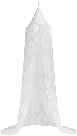 Frideko Kids Canopy, Lace Princess Bed Canopy Mosquito Net for Baby with PomPom and Round Dome Height 240cm / 94.9 inch (White)