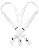Solid White Leather Suspenders Elastic Y-Back Button & Clip-On Man's
