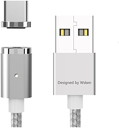 Wsken Mini 2 Magnetic Type C Cable Nylon Braided Fast Charging Data Sync Cord Cable for Samsung Galaxy S8,Note 8,Nexus 5X / 6P, HTC 10, Huawei P10 P9,Mate 9, Sony Xperia XZ,and More 3.3ft/1m Silver