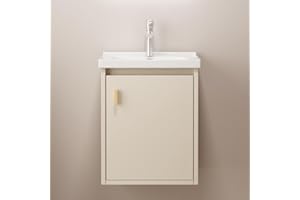 Albriya 16" Bathroom Vanity Wall Mounted, Small Floating Vanity with Sink Combo, Modern Bathroom Vanity with Soft-Close Drawers, Chrome Faucet, Pop up Drain, P-Trap (Khaki)