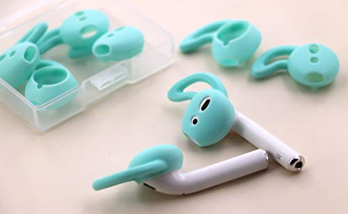 IiEXCEL 4 Pairs Replacement Ear Tips Ear Hooks and Covers Skin Anti-Slip Anti-Drop Accessories Compatible with Apple AirPods or EarPods Headphones/Earphones/Earbuds Anti-Slip (Mint Green)