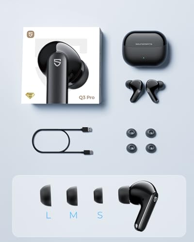 SoundPEATS Q3 Pro Bluetooth Earphones with 38dB ANC, 13mm Drivers with Powerful Bass Wireless Earbuds, BT 6.0 Earbuds Noise Cancellation, 42H, 4 Mics AI ENC Call, IP55, Fast Charge, App Customize EQ