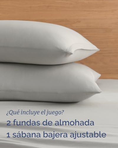 Jersey Fitted Sheet Cotton 140 x 200 cm Light Grey + 2 Pillowcases 80 x 80 cm – Pack of 3 – 100% Cotton – Terry 40 cm / 16 Inches – Soft, Anti-Wrinkle and Hypoallergenic – Oeko-Tex Standard 100