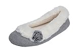 Beverly Rock Womens Ballerina Faux Fur Cuffed Slipper Shoe With Embellished Flower