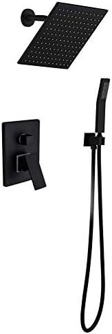 Shower Faucet Systems Rainfall Mixer 8 inch Shower Head Rainfall Bathroom Shower Set with Valve Wall Mount Shower All Metal Solid Brass Black Finish Three Hoses
