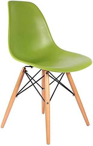 ChairFurniture Tulip Modern Dining Plastic Chair with Eiffel Retro Wooden Legs Dining Office Bedroom Kitchen Desk Office Designer (Green)