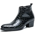 NVBUKE Men's Gradient Patent Leather Print Business Chelsea Boots with Side Zipper, Retro Pointed Toe Low Chunky Heel Non-Slip Formal Short Boots for Business Work Party Ankle Boots