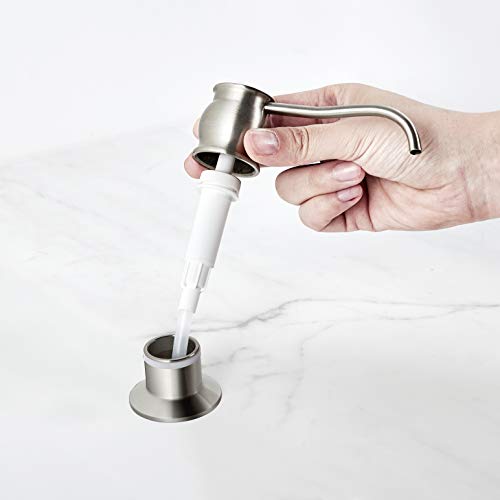 Samodra Kitchen Sink Soap/Lotion Dispenser, Brass Pump Head Brushed Nickel 17 OZ Bottle Built in Design Refill from the Top for Granite Thick Deck Installs