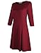 MISSKY Women's 3 4 Long Sleeve Dress Scoop Neck Knee Length Slim Fit and Flare Casual Swing Dress Wine L