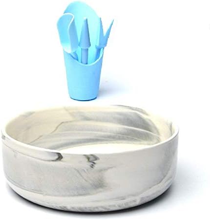 COOLSKY 6.3 inch Modern Style Grey Marble Round Ceramic Succulent Cactus Planter Pot Decorative Garden Flower Holder Bowl with A Garden Tool Set