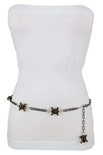 TFJ Women Fashion Skinny Belt Hip High Waist Rusty Gold Metal Heart Buckle S M