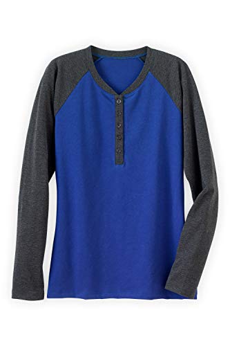 Fair Indigo Fair Trade Organic Raglan Sleeve Henley (M, Cobalt/Heather)