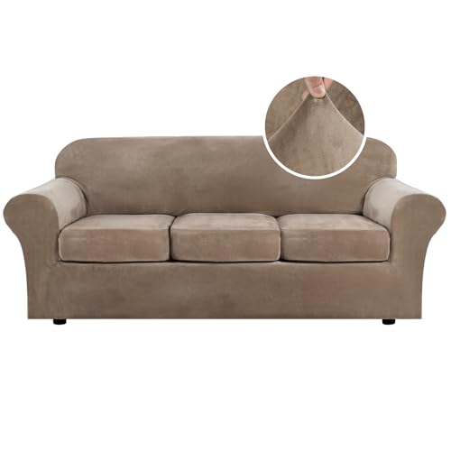 H.VERSAILTEX Modern Velvet Plush 4 Piece High Stretch Sofa Slipcover Strap Sofa